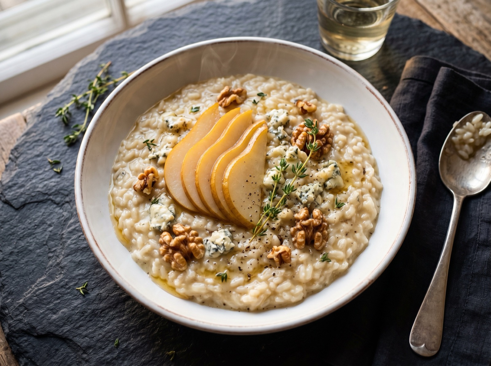 Risotto met Gorgonzola en peer